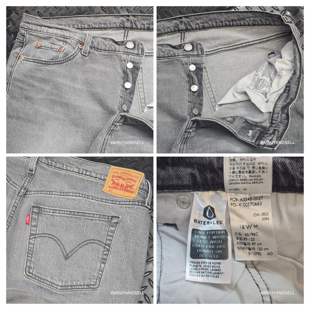 Levis 501 Original Fit Grey Straight Leg Jeans Womens 16W M Button Fly A3548 - Picture 7 of 16